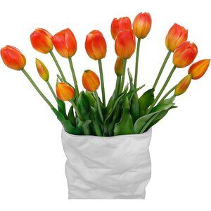 15-Pcs Orange Artificial Flowers Faux Plastic Tulips Latex Garden Home Decor